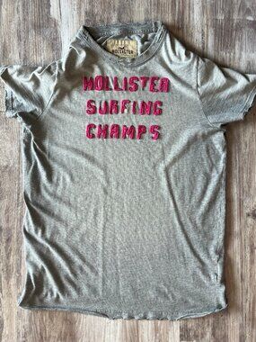 VTG Y2K Hollister Surf Short Sleeve Shirt Men Medium Grey Graphic